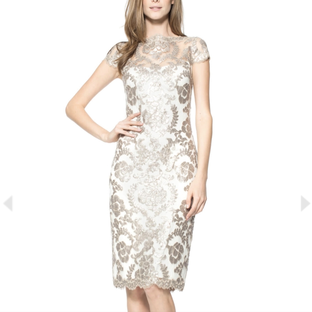 Tadashi Shoji Embroidered Lace Sheath Dress XS - Wedding Engagement Bridal